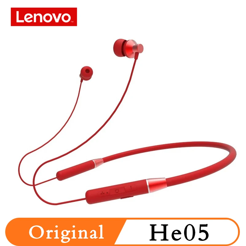 

Lenovo Red HE05 Bluetooth Headphone 0.6m 105mAh Wireless Earphone BT5.0 Sports Sweatproof Headset IPX5 with Mic Noise Cancelling
