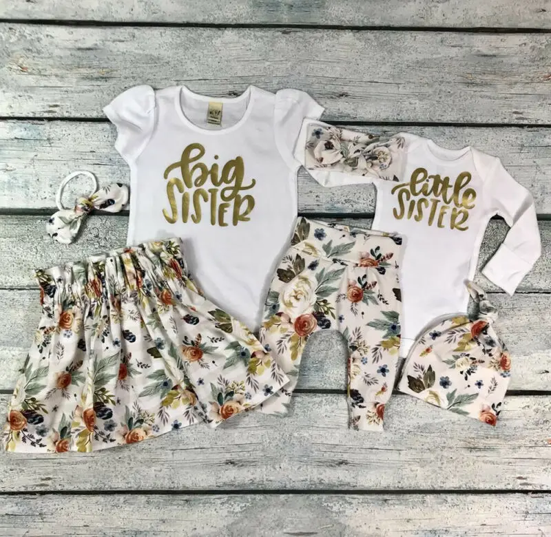 

Newborn Baby Kids Girl Mom Daughter Clothes Set Summer Suit Big Sister T-shirt Big Little Sister Shorts Skirts Bodysuits 3PCs