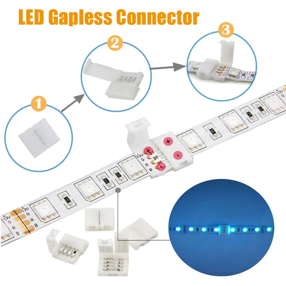 1 Набор светодиодных коннекторов 5050 10 мм 4 pin, включает в себя большинство разъемов для светодиодной ленты без пайки, предоставляет Большинство деталей для DIY