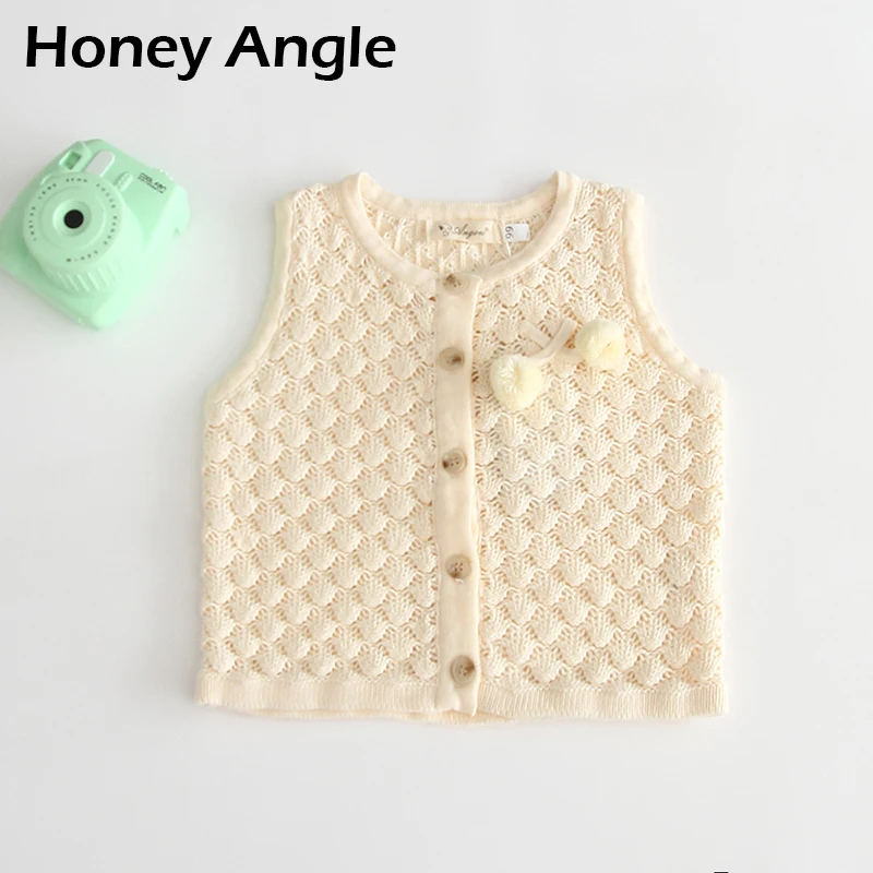 Honey Angle/Свитера без рукавов для девочек; цвет бежевый; милый вязаный кардиган с бантом для малышей; сезон весна-осень; блузки для младенцев; одежда; От 6 месяцев до 3 лет - Цвет: Beige