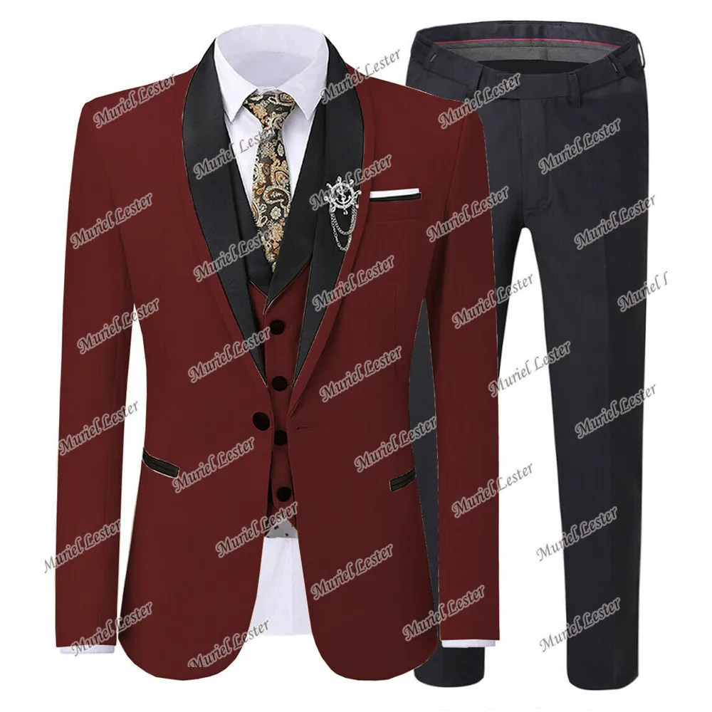 Black/Blue Men Suits Formal Smoking Business 3 Pieces Jackets+Vest+Pants Set Costume Homme Mariage Prom Dress Wedding Tuxedos men's blazers