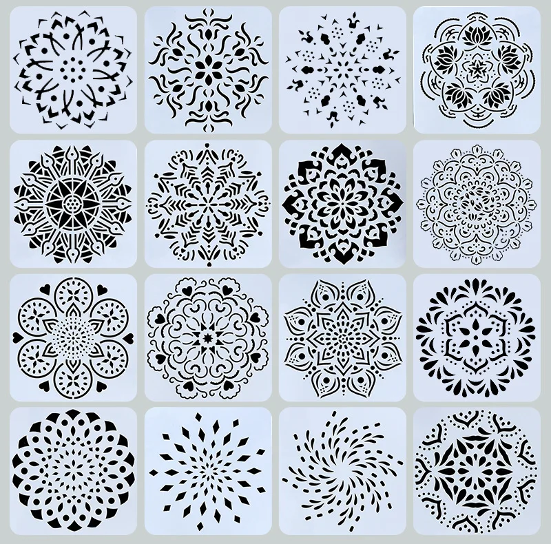 16Pcs/Set 15*15cm Mandala Geometry DIY Layering Stencils Wall Painting Scrapbook Coloring Embossing Album Decorative Template | Канцтовары