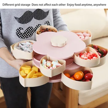 

New Design Flower Shape Rotating Candy Box For Wedding Favor Container Home Divided Dried Fruit Snacks Plate Party Gift Box 2019