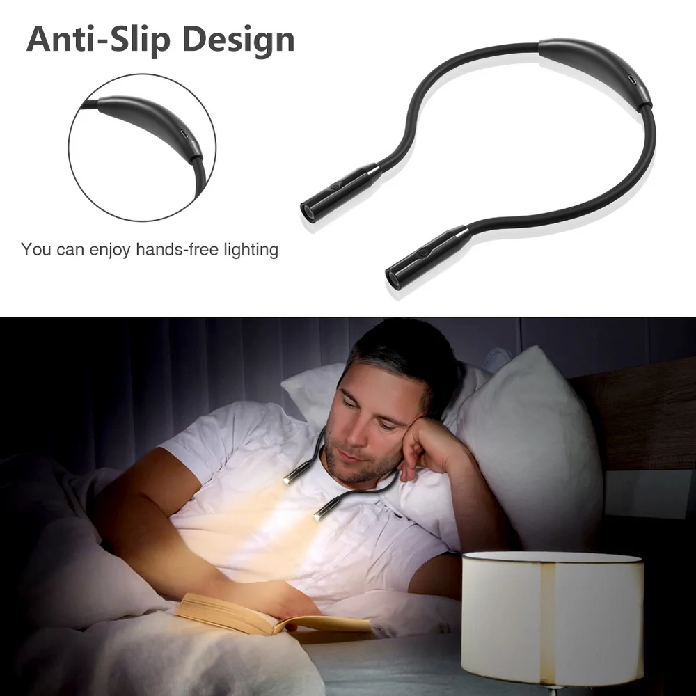 

USB Reading Novelty Neck Book Light Flexible Handsfree LedNight Lights 5V 2 Adjustable Eye Protection Lampe for Outdoor Camping