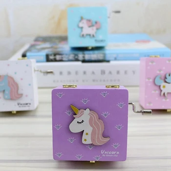 

Unicorn Wooden Retro Musical Box Toys Creative Decorations Party Supplies Hand Shake Music Box Birthday Party For Children Gift