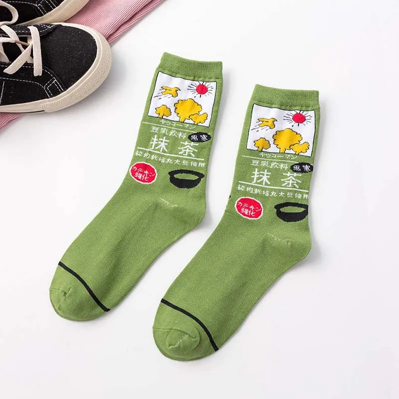 Green Matcha Короткие носки для взрослых девочек, женские клубники, анпанман, зеленый матча Кумамон, луга, клубника, сок, Хоккайдо, молоко, какао, корова - Цвет: Green Matcha
