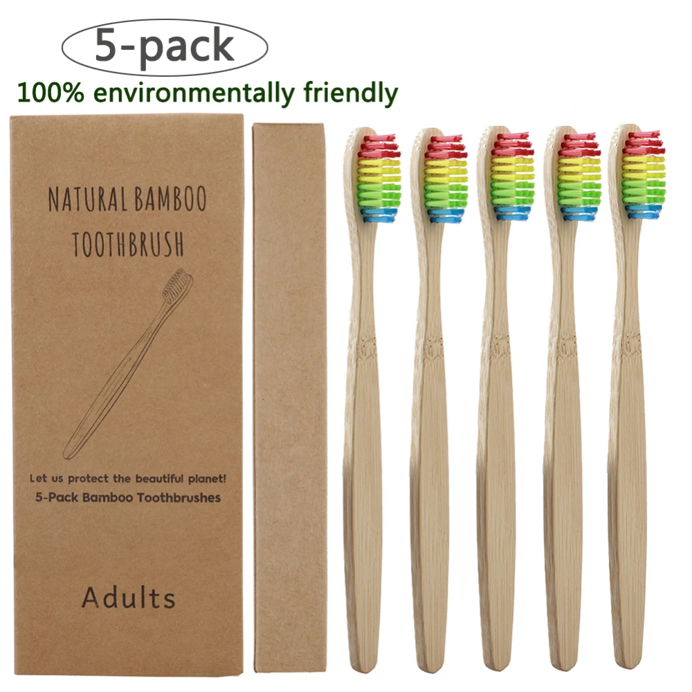 

5pcs Colorful Environment-friendly Bamboo Toothbrush Oral Care Bamboo Handle Soft Bristles Tooth brush Whitening Toothbrush