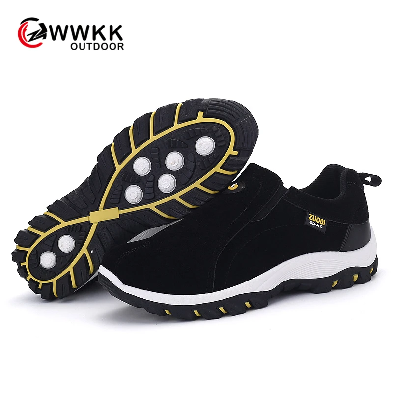 

WWKK 2019 Autumn Genuine Leather Outdoor Shoes Men Slip On Ballet Flats Sports Hiking Shoes Trainers Climbing Trekking Shoes