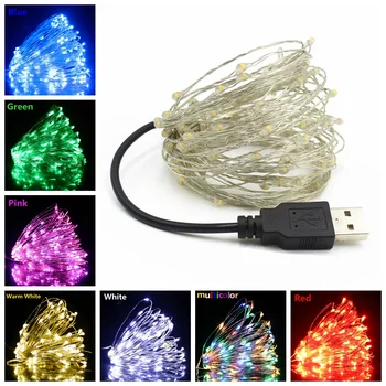 GRAN OFERTA ❤️ Cadena de luces LED USB de 2/5/10M cobre plateado, con alambre guirnalda, luces tipo Hada a prueba de agua, decoración para fiesta de boda - discount item 23% OFF Luces e iluminación