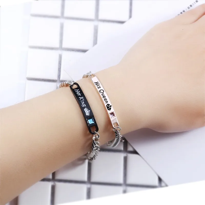 DIY модные аксессуары буквы корона для пары браслет сплав цепь два цвета браслет кристалл браслет подарок