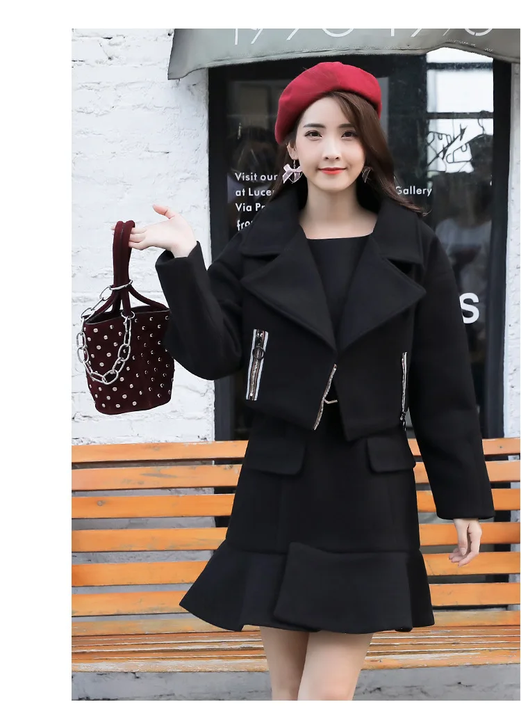 

2019 Autumn And Winter New Style Elegant Women's Woolen Two-Piece Women's Coat European Leg