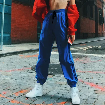

Side Stripe Harem Pants Women High Waist Casual Drawstring Fitness Long Loose Trousers Sweatpants Straight Loose soild Flat