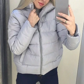 

Winter Cotton Padded Coat Women Bubble Coat Jackets Casual Zipper Stand Collar Solid Short Outerwear Female Parkas 2019