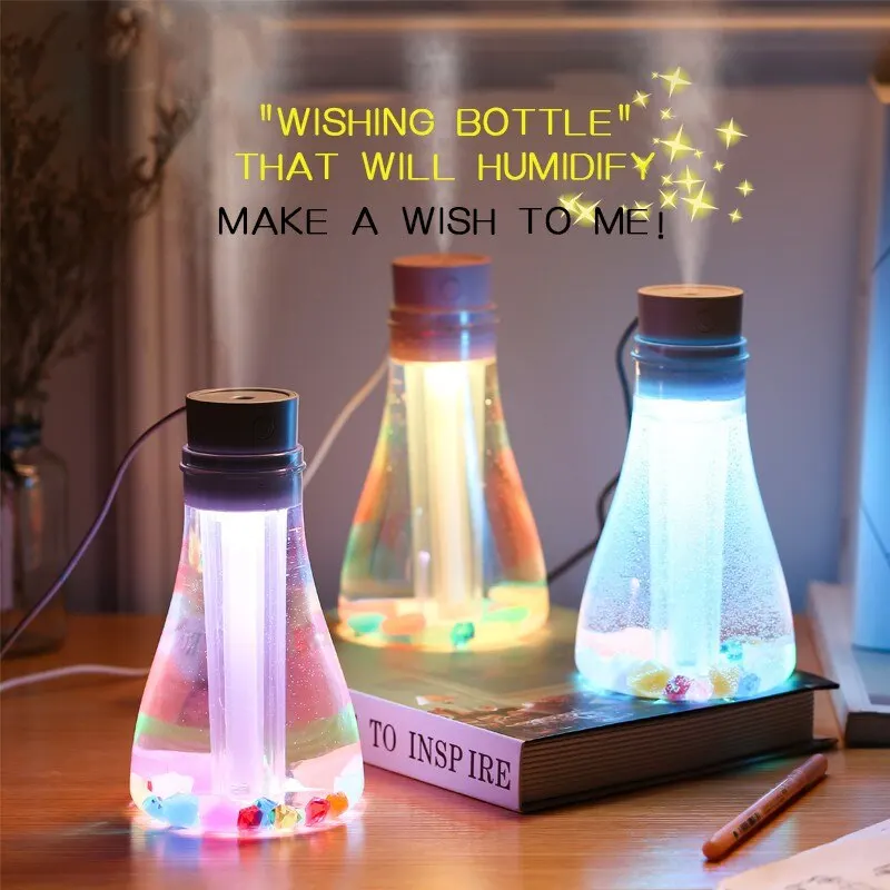 

Ultrasonic Air Humidifier Wishing Bottle for Home Essential Oil Diffuser Atomizer Air Freshener Vaporizer with LED Light