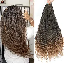 

DANSAMA Box Braids Crochet Hair Goddess Box Braid Ombre Bohemian Hair With Curly End Goddess Curls 3X Crochet Braids Hair