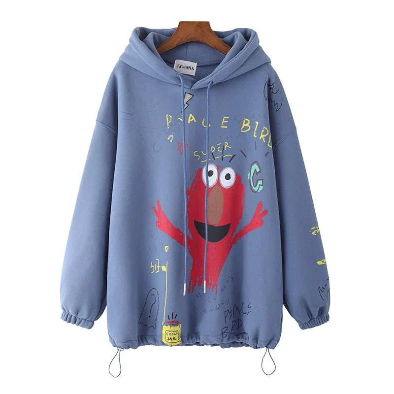 Синий Merry Pretty женский мультфильм Harajuku печати толстовки кофты зима длинный рукав пуловер с капюшоном Femme Повседневный свободный спортивный костюм - Цвет: Синий