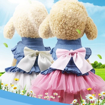 

Denim Dog Dress for Small Dogs Cats Cute Mesh Puppy Dog Dresses Wedding Dress Dog Clothes Pet Dog Cat Dress Vestido Ropa Perro