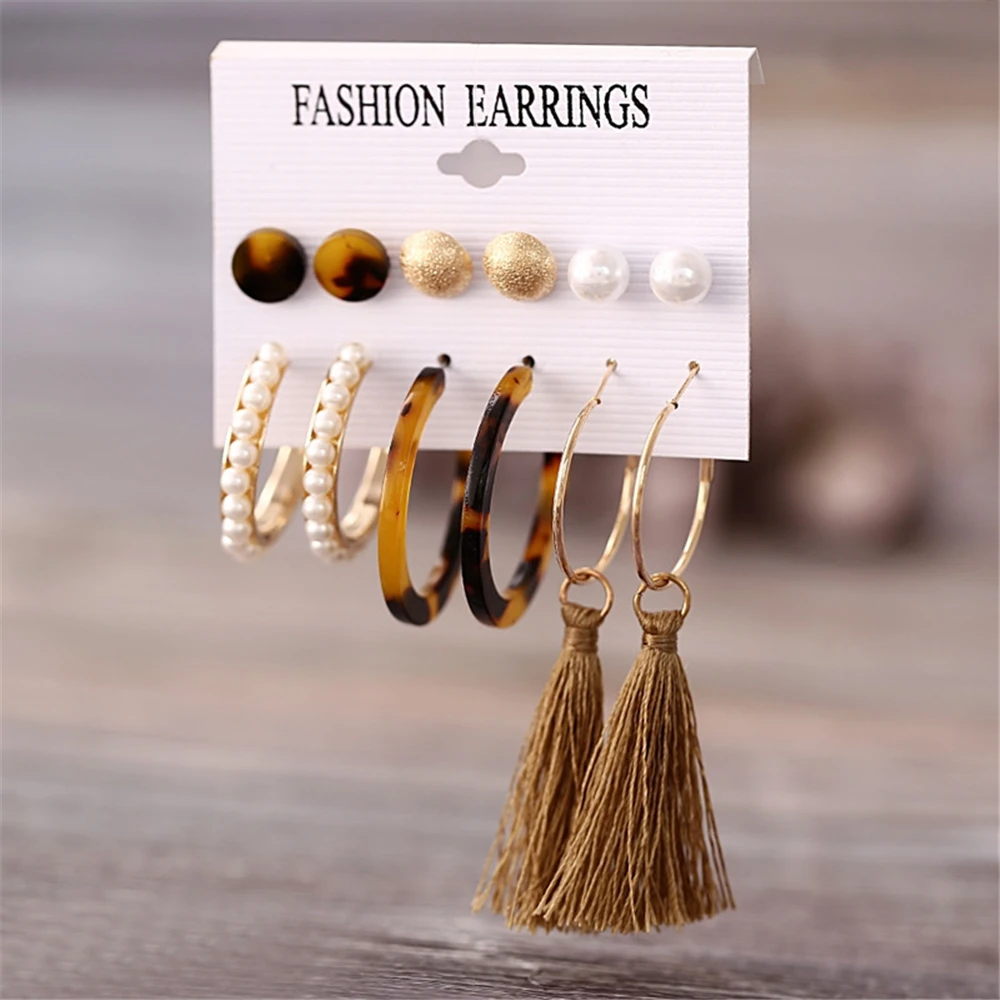 

AY Fashion Pearl Acrylic Long Tassel Stud Earrings Set For Women Bohemian Round Earrings Handmade Female Earrings Jewelry