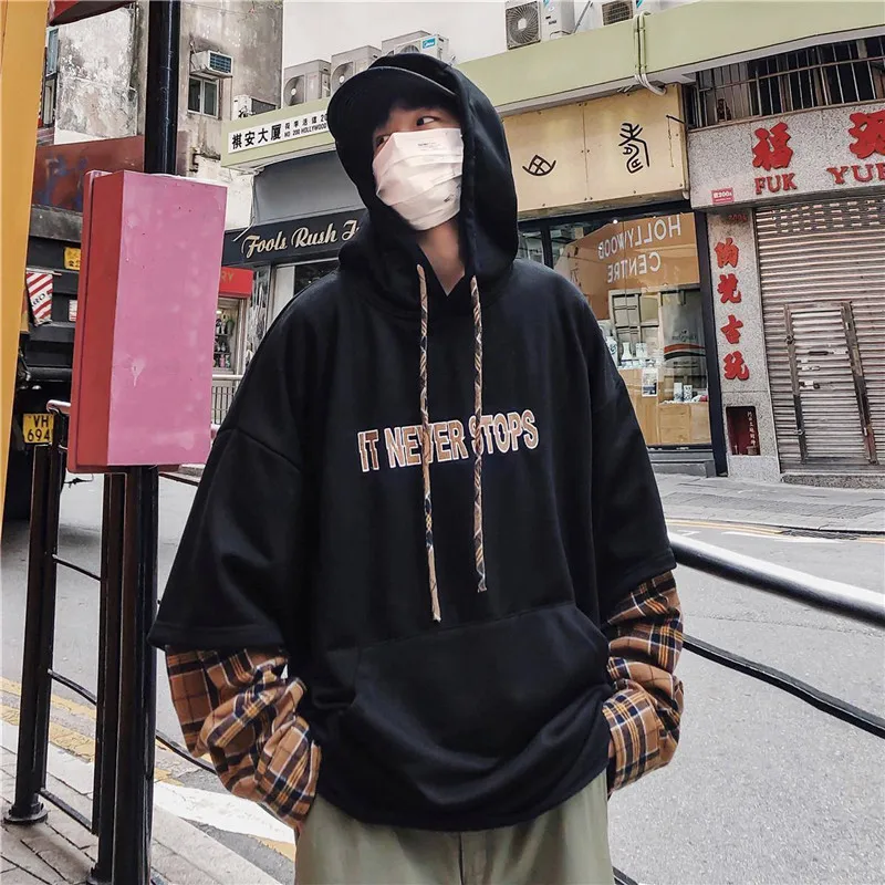 Клетчатая толстовка с капюшоном Мужские толстовки в стиле Hip Hop Уличная