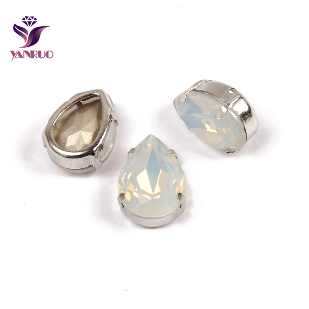With Silver Claw YANRUO каплевидные Кристаллы из белого опала, стразы для рукоделия - Цвет: With Silver Claw