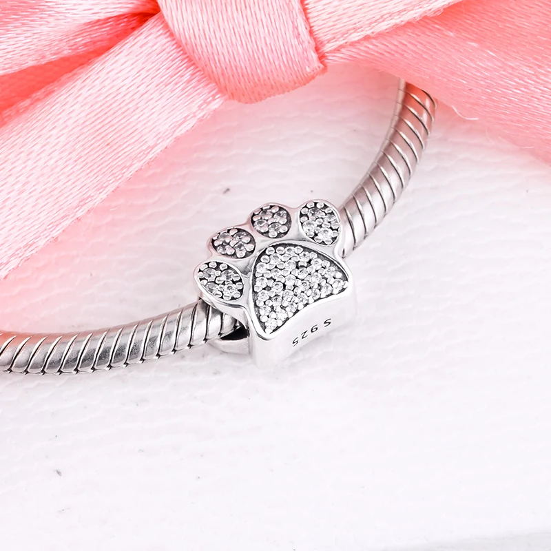Authentic 100% sterling silver charms Paw clear CZ pave for bracelets necklace fits Pandora Bracelets | Украшения и аксессуары