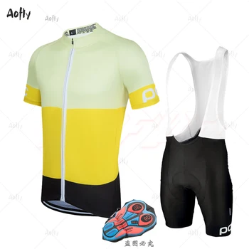 

Aofly yellow men's short sleeve cycling jersey sets quick drying MTB bike clothing 9D gel padsummer roupas ciclosmo Bicycle tops