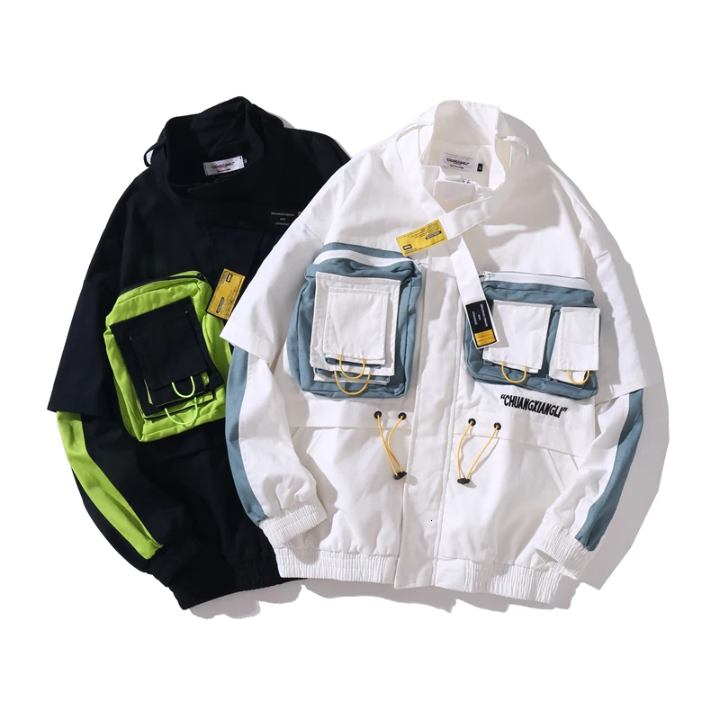 

YUECHEN Autumn And Winter New Men's Stitching Contrast Color Tooling Collar Collar Jacket Two Pockets Zipper Cotton