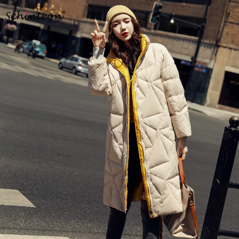 Schinteon женский длинный пуховик зима осень тонкая верхняя одежда ...