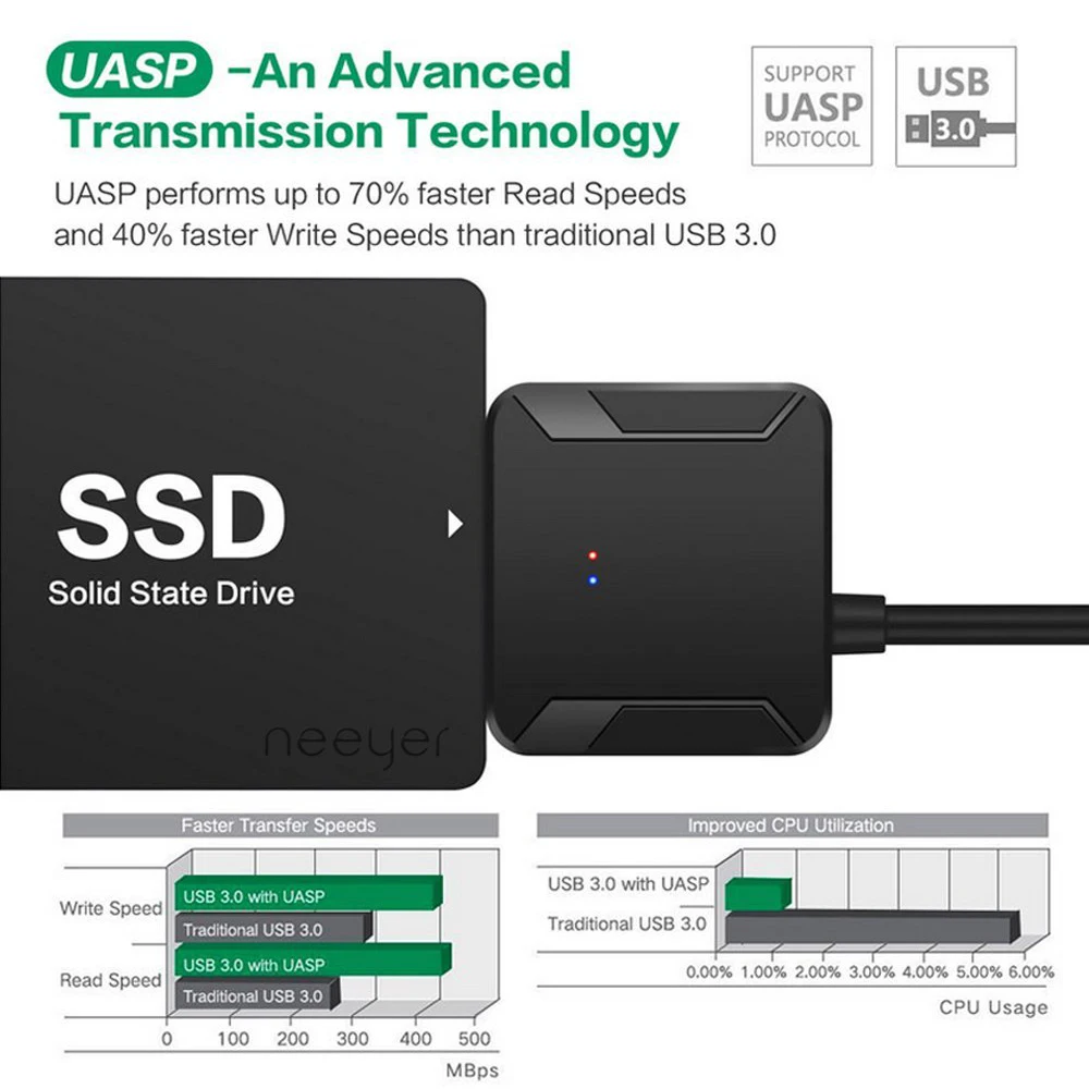 Переходник USB 3 0 на SATA кабель адаптера жесткого диска с UASP совместимый 2 5/3 5