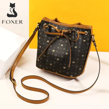 

FOXER Stylish Embossing Women Shoulder Bag Fashion Design Vintage Bucket Bag for Female PVC Luxury Messenger Bag High Quality
