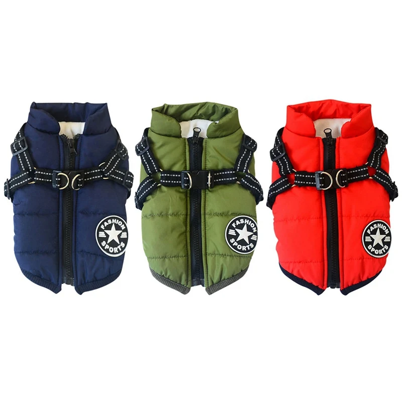

Autumn Winter Pet Skiing Costume Sleeveless Cotton Padded Vest With Durable Chest Strap Harness Clothing Coat Supplies