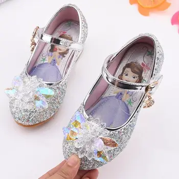 

Girls Princess Shoes Kids Sofia Leather shoes High Heels Rhinestone Glitter Dance Shoes Party Wedding Performance Sandals
