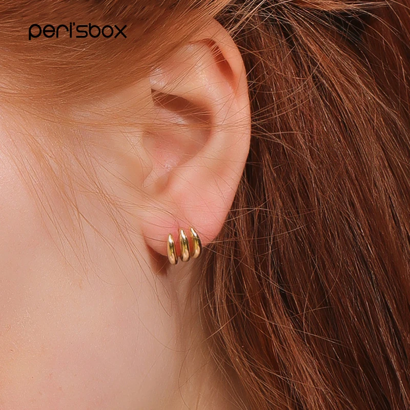 

Peri'sBox Triple Circle Stud Earrings for Women 925 Sterling Silver Earrings Studs Irregular Spiral Gold Earrings Simple Jewelry