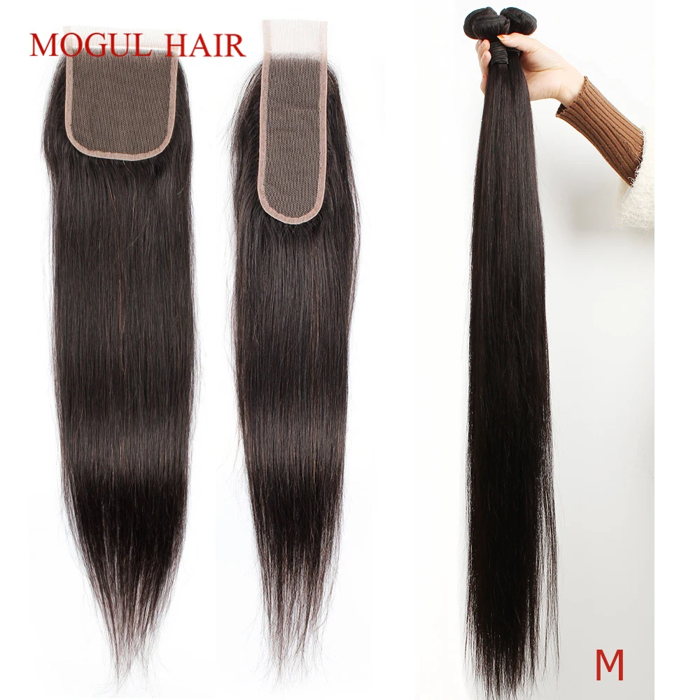 MOGUL волосы бразильские прямые пряди с закрытием длинные Remy человеческие 34 дюйма