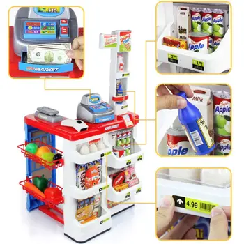 

Simulation Supermarket Superstore Shopping Cart Cash Register Set Kids Pretend Role Play Educational Toy Birthday Gift 72XC