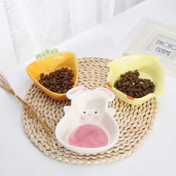 

Cat Bowl Food Water Feeding Bowls Cartoon Carrot Rabbit Shaped Ceramic Bowl For Small Animals Hamster Pet Feeder Supplies