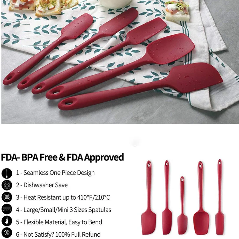 Silicone spatula silicone scraper kitchen spatula silicone cookware Leeseph high heat-resistant premium silicone spatula set seamless design non-stick with stainless steel core cooking/baking