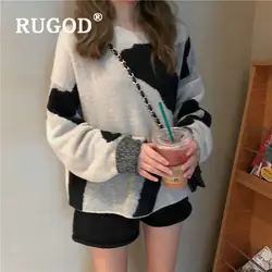 RUGOD, Новое поступление, женский свитер, пуловер с круглым вырезом, с рисунком молока, свободный, негабаритный, Вязанный свитер, модные