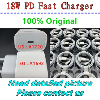 

1pcs 100% Original 18W Fast Charging PD Charger for Phone 11proMax iPad Pro Genuine USB Type C cable EU US Travel Power Adapte