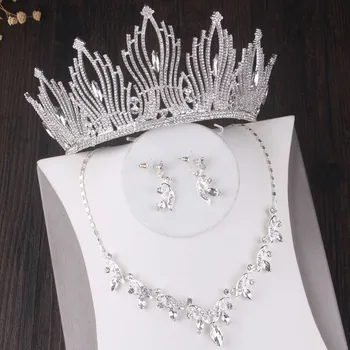 

Baroque Luxury Bridal Jewelry Sets Choker Sparkly Crystal Leaf Necklace Earrings Crown Tiaras Wedding African Beads Jewelry Set