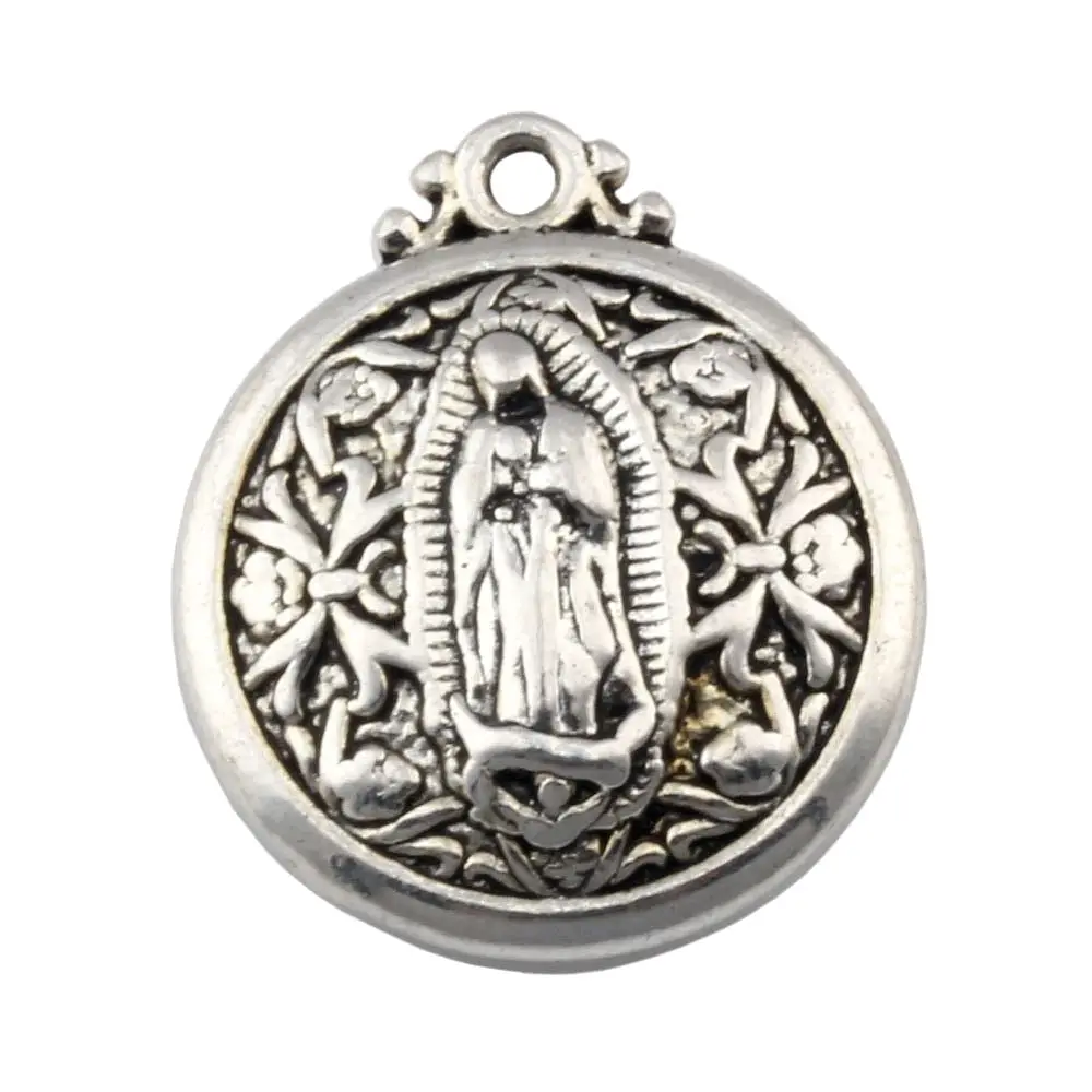 30Pcs Antique Silver Alloy Virgin Mary Charm Pendant For Jewelry Making