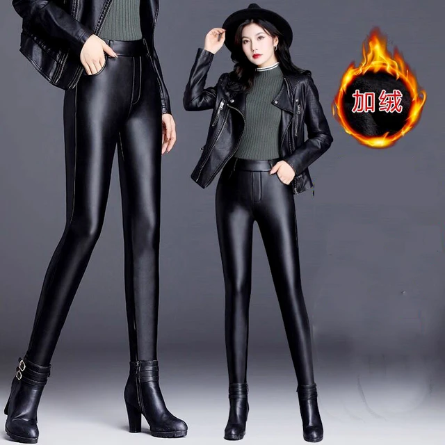 Winter High Waist Leather Leggings For Women Black Warm Matt Thick Skinny  Velvet Wool Fleece Ladies Stretch Sexy Slim Pants S-5x - Pants & Capris -  AliExpress