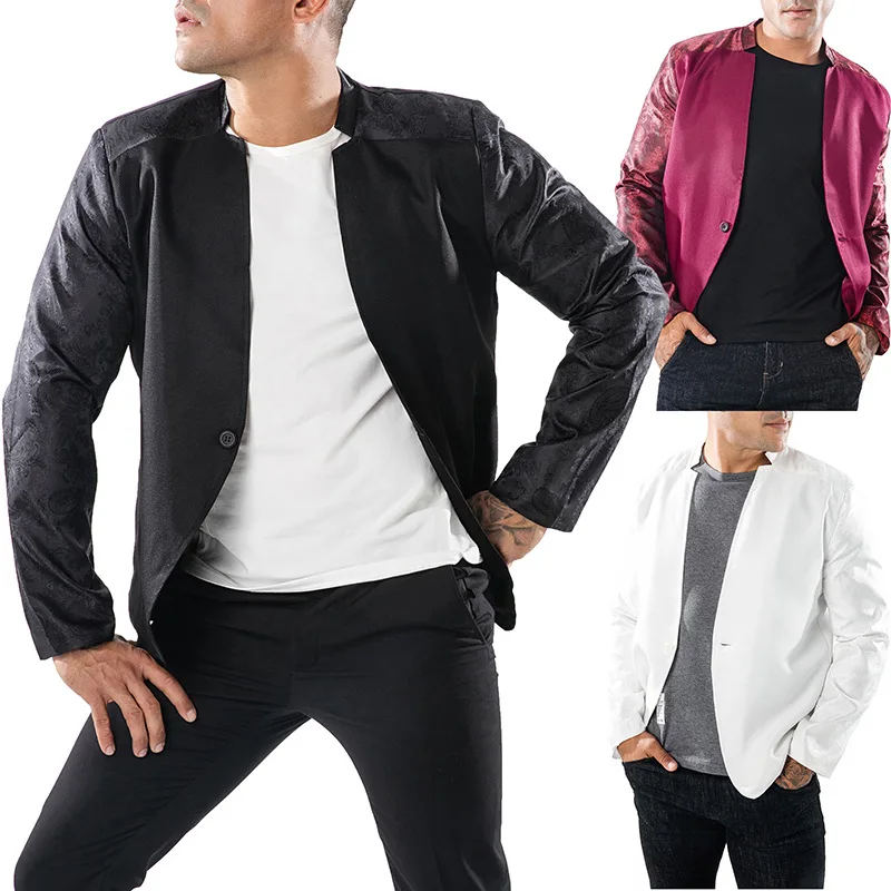 

Europe And America Men'S Wear Autumn And Winter Solid Color Large Body Raglan Sleeve Design One-Button Men's Fold-down Collar Su