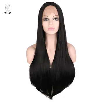 

WHIMSICAL W Long Silky Straight Black Color Wigs Lace Front Synthetic Wig for Women Natural Glueless Hand Tied Hair