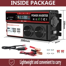4000W Peak Car Converter dc to ac Power Inverter 12V 24V to 230V Volts Charger Inversor Transformer LED Display 4 USB EU Plug