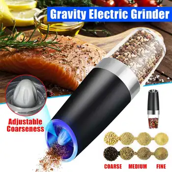 

Electric Salt and Pepper Grinder Stainless Steel Pepper and Salt Mill with Blue LED Light, Perfect for Different Cooked Food