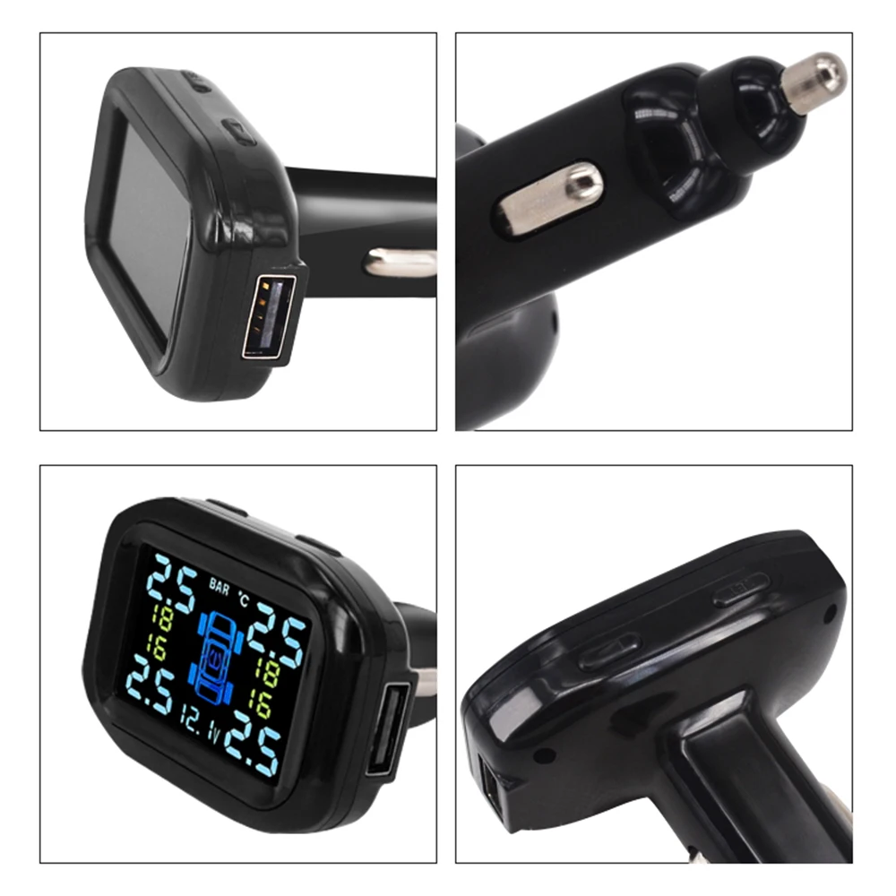 Car TPMS Cigarette Lighter Plug USB Tire Pressure Monitoring System 4 External Sensor LCD Display Tyre Detector For Honda 5