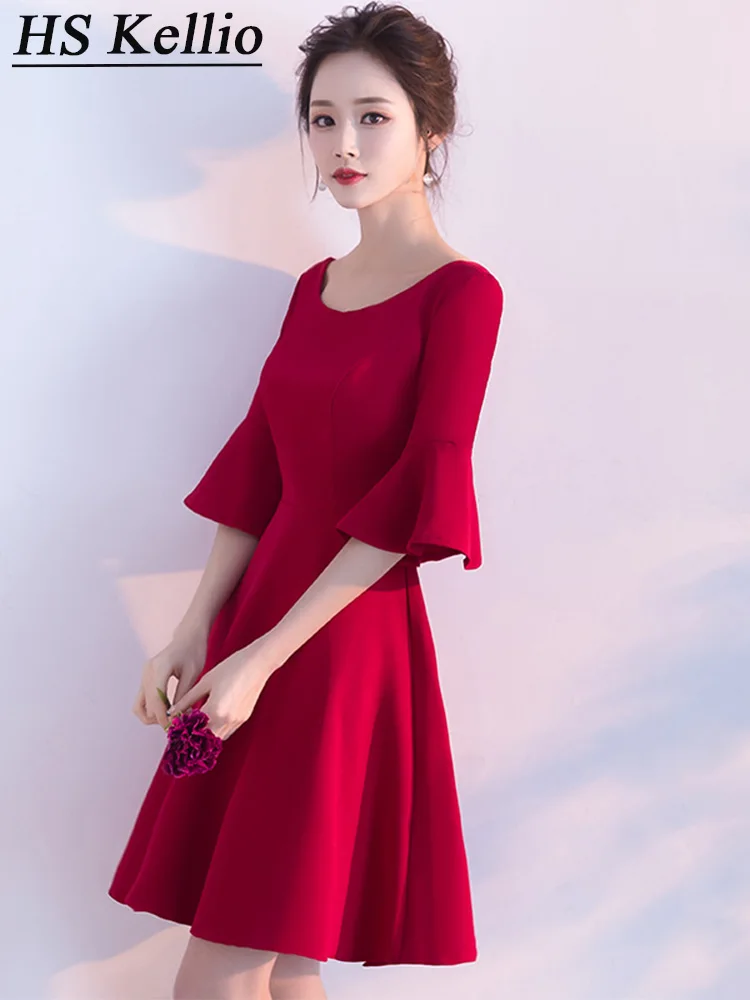 Burgundy Коктейльные Вечерние платья HS Kellio бордовые Короткие мини платья для причастия для девочек - Цвет: Burgundy