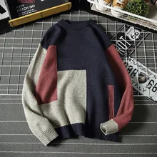 Winter Sweater Men's Warm Fashion Contrast Color Casual Knit Pullover Men Sweter Clothes Wild Loose Long-sleeved Sweaters M-5XL Winter Sweater Men's Warm Fashion Contrast Color Casual Knit Pullover Men Sweter Clothes Wild Loose Long-sleeved Sweaters M-5XL