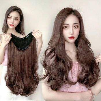 

AILIADE U Part Clip in Hair Extension Clip-on Natural Thick False Fake Synthetic Blonde Long Wavy Hairpieces 20 inch
